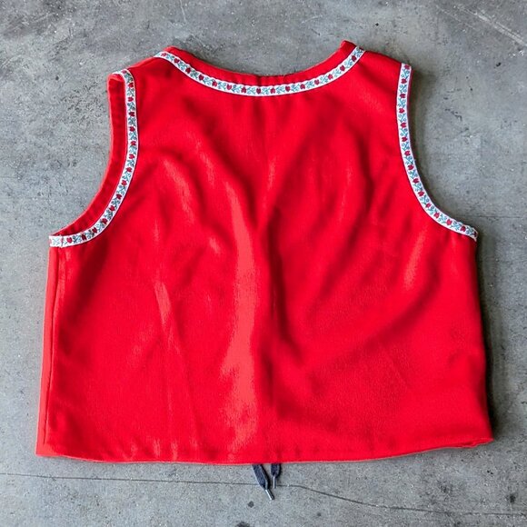 Vintage Handmade Red Floral Trim Lace Up Front Vest - Picture 9 of 9
